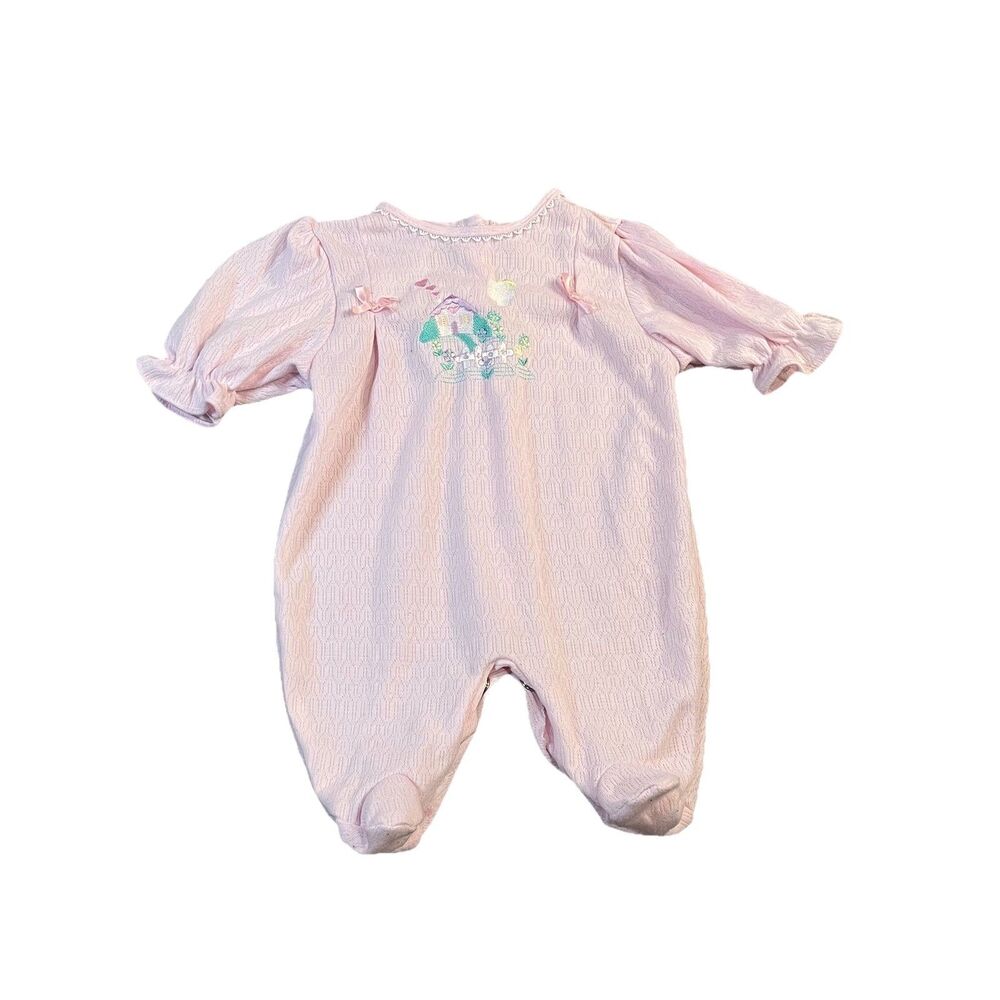 Alexis USA VTG Light Pink Cottage Embroidered Sleeper One Piece Baby S 7-12LBS